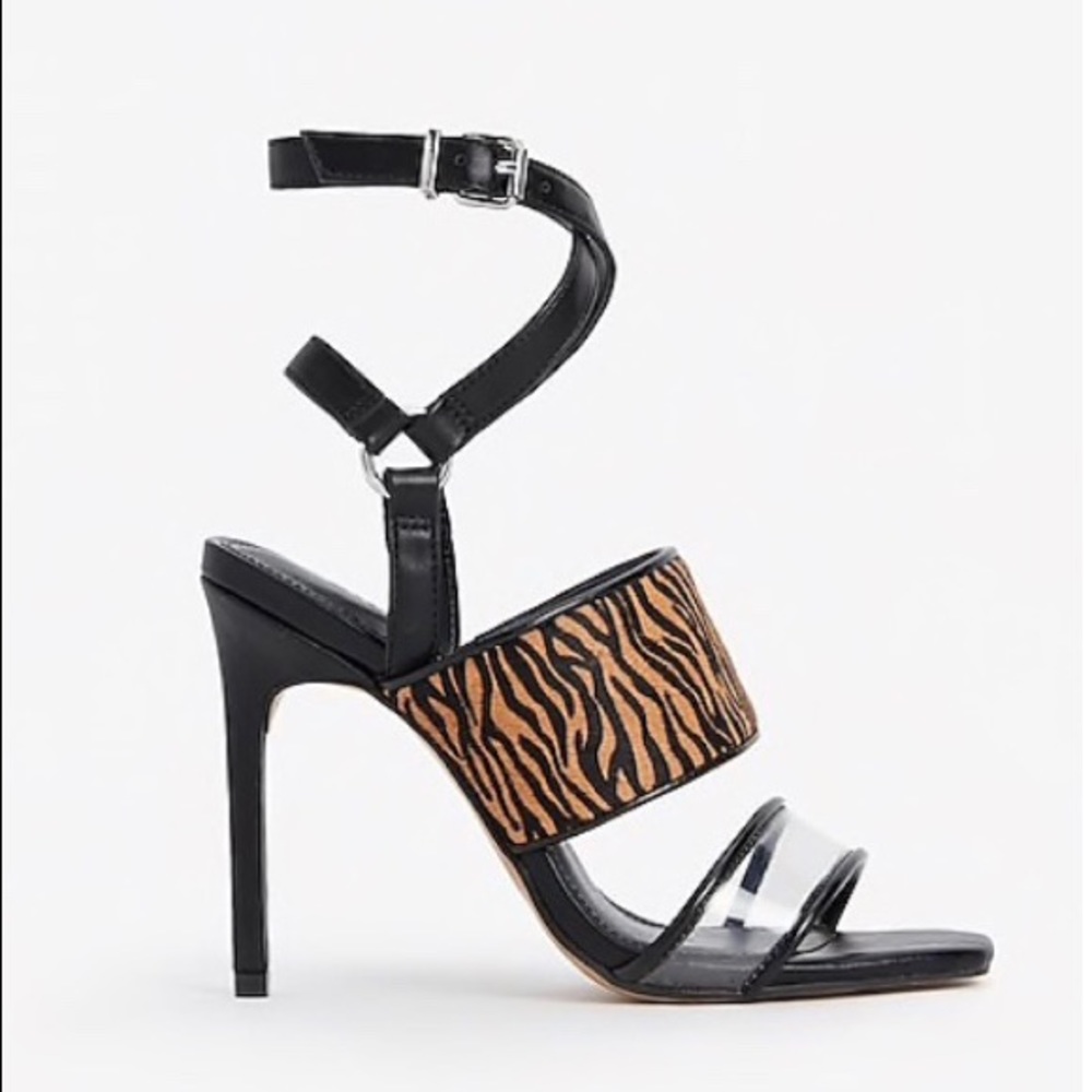 Express genuine calf hair strappy heeled sandal